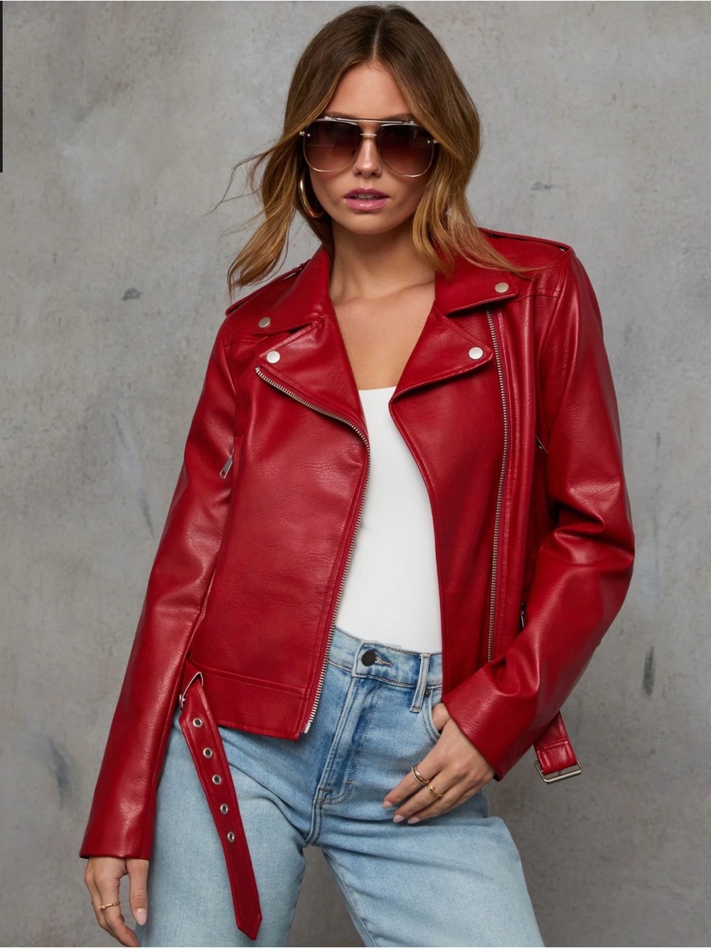 Red Faux Leather Moto Jacket